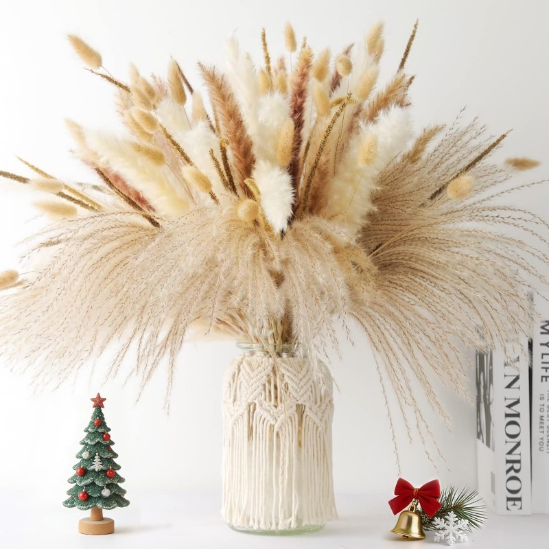 Dried Pampas Bundle - 120 Peças de Buquê de Gramas